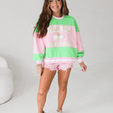 Green & Pink Stripe Pickle Ball Sweatshirt | Queen Of Sparkles