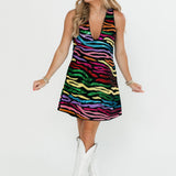 Black Rainbow Tiger Denim V Dress
