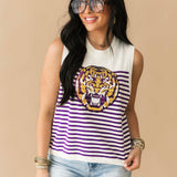 Licensed LSU Mascot Striped Knit Tank | Queen Of Sparkles