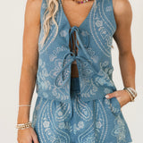 Denim Sequin Paisley Print Short | Queen Of Sparkles
