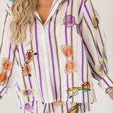 Multi Stripe Sunglasses Cotton Button Up Top | Queen Of Sparkles