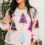 Light Pink Multi Plaid & Stripe Christmas Tree Sweatshirt | Queen Of Sparkles