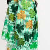 Green & White Striped Rhinestone Shamrock Button Up Long Sleeve Top | Queen Of Sparkles