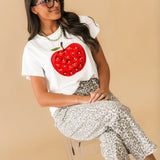White & Red Sequin Flower Apple Tee | Queen Of Sparkles