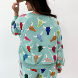 Teal Multi Bull Head Sweatshirt