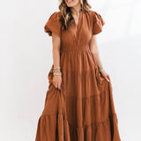 Anne Puff Sleeve Tiered Maxi | Clay