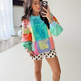 Multi Colorblock QOS Card Logo Sweatshirt | Queen Of Sparkles