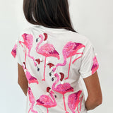 White Flamingos In Santa Hats Oversized Tee