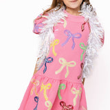 KIDS Pink Multi Bow Poof Sleeve Dress | Queen Of Sparkles