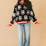 Licensed UGA Knit In Rhinestone Sport Stripe Sweater | Queen Of Sparkles