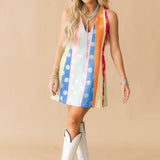 Multi Stripe Clear Sequin Polka Dot Tank Dress | Queen Of Sparkles