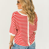 Saylor Stripe Sweater Top | Red