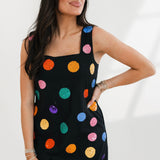 Black Multi Polka Dot Cotton Midi Dress | Queen Of Sparkles