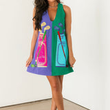 Green & Purple Colorblock Golf Clubs Tank Dress | Queen Of Sparkles