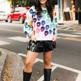 White Rainbow Skulls Sweatshirt | Queen Of Sparkles