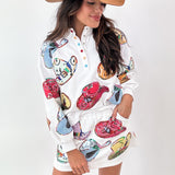 White Multi Cowboy Hat Henley Sweatshirt