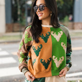 Colorblock Deer Head Sweatshirt | Queen Of Sparkles