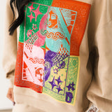 Beige Colorblock Bandana QOS Card Logo Short | Queen Of Sparkles