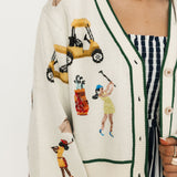 White Multi Golf Icon Cardigan | Queen Of Sparkles