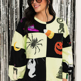 Light Green & Black Checkered Halloween Icon Sweatshirt | Queen Of Sparkles