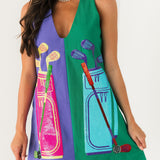 Green & Purple Colorblock Golf Clubs Tank Dress | Queen Of Sparkles