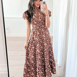 Anne Puff Sleeve Tiered Maxi | Chestnut Floral