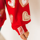 Red Heart Cookies Oversized Sweatshirt | Queen Of Sparkles