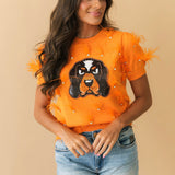 Licensed Tennessee Mascot Scattered Jewel Feather Short Sleeve Sweater | Queen Of Sparkles