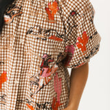 Brown Gingham Bucking Cowgirl Button Up Cotton Top | Queen Of Sparkles