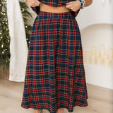 Merry Meadow Midi Skirt | Navy Plaid