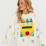 Beige Multi Crayon & Doodle Sweatshirt | Queen Of Sparkles