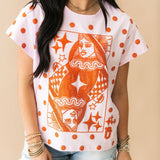 Pink & Orange Polka Dot QOS Card Logo Tee | Queen Of Sparkles
