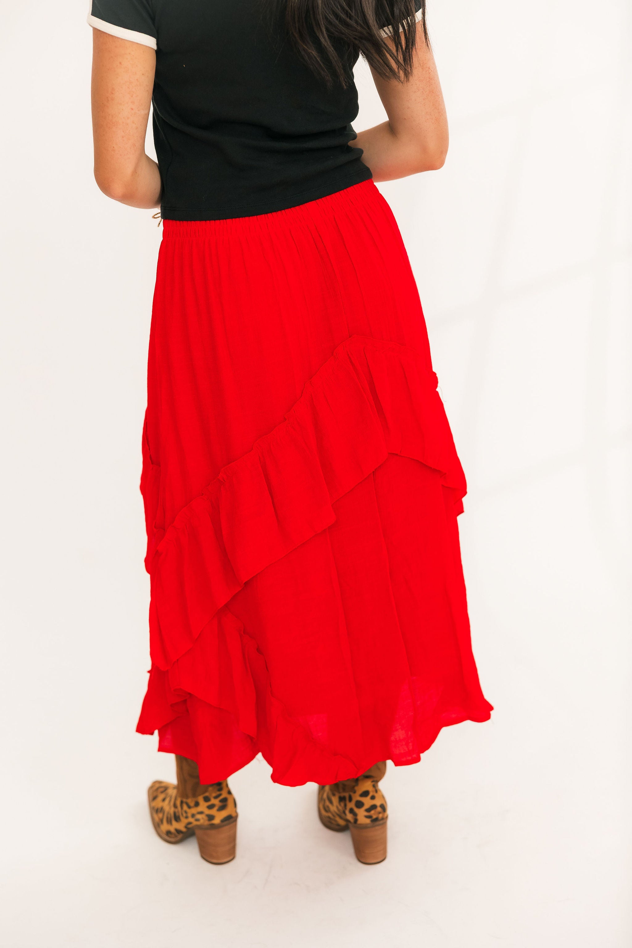スカート Red Draped Ruffled Skirt 60b15f3449138a9c4946b6e3b2f526