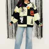 Light Green & Black Checkered Halloween Icon Sweatshirt | Queen Of Sparkles