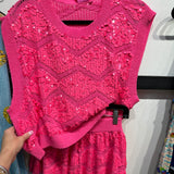 Neon Pink Full Sequin Zig Zag Sweater Tank | Queen Of Sparkles
