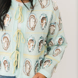 Pale Blue & Green Oyster Tie Up Sweater | Queen Of Sparkles