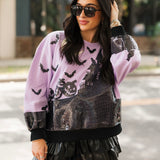 Lavender & Black Halloween House Sweatshirt | Queen Of Sparkles