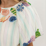 Multi Stripe Button Up Shell Bubble Sleeve Top | Queen Of Sparkles