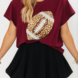 Maroon Jeweled Football Tee | Queen Of Sparkles