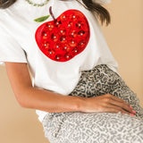 White & Red Sequin Flower Apple Tee | Queen Of Sparkles