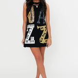 Black 'JAZZ' Instrument Tank Dress | Queen Of Sparkles