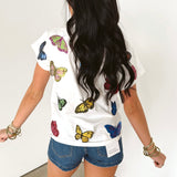 White Multi Butterfly Tee | Queen Of Sparkles