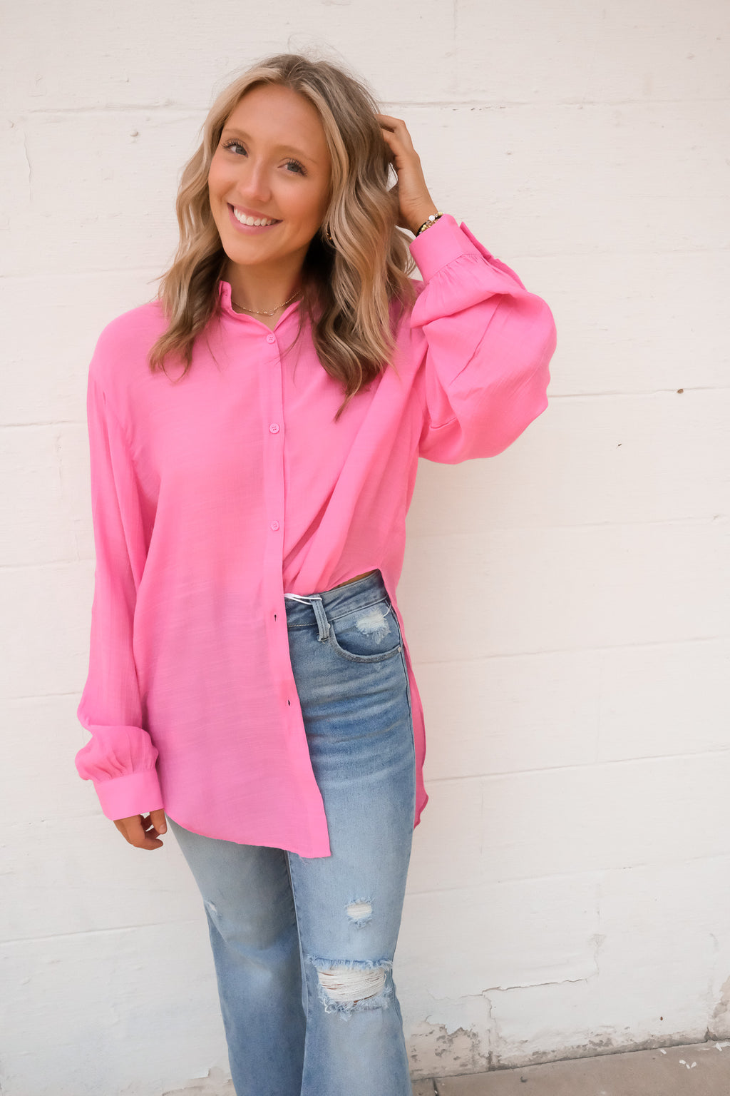 COVER UP BUTTON DOWN SHIRT | PINK
