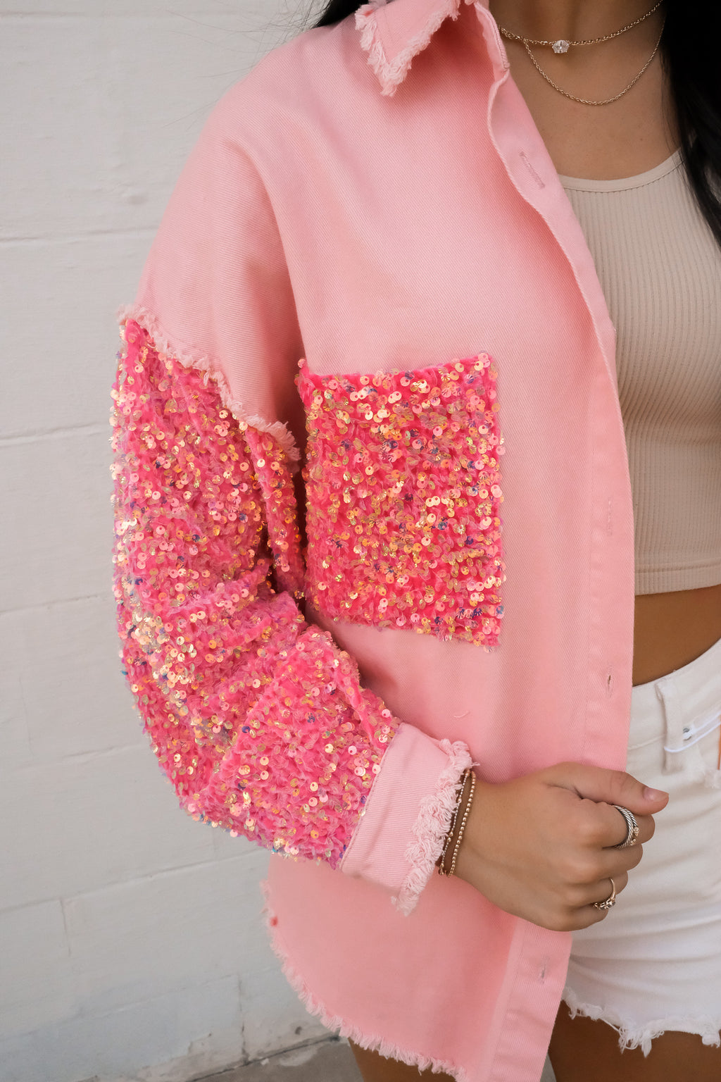SPRING SHACKET WITH SEQUINS | PEACH