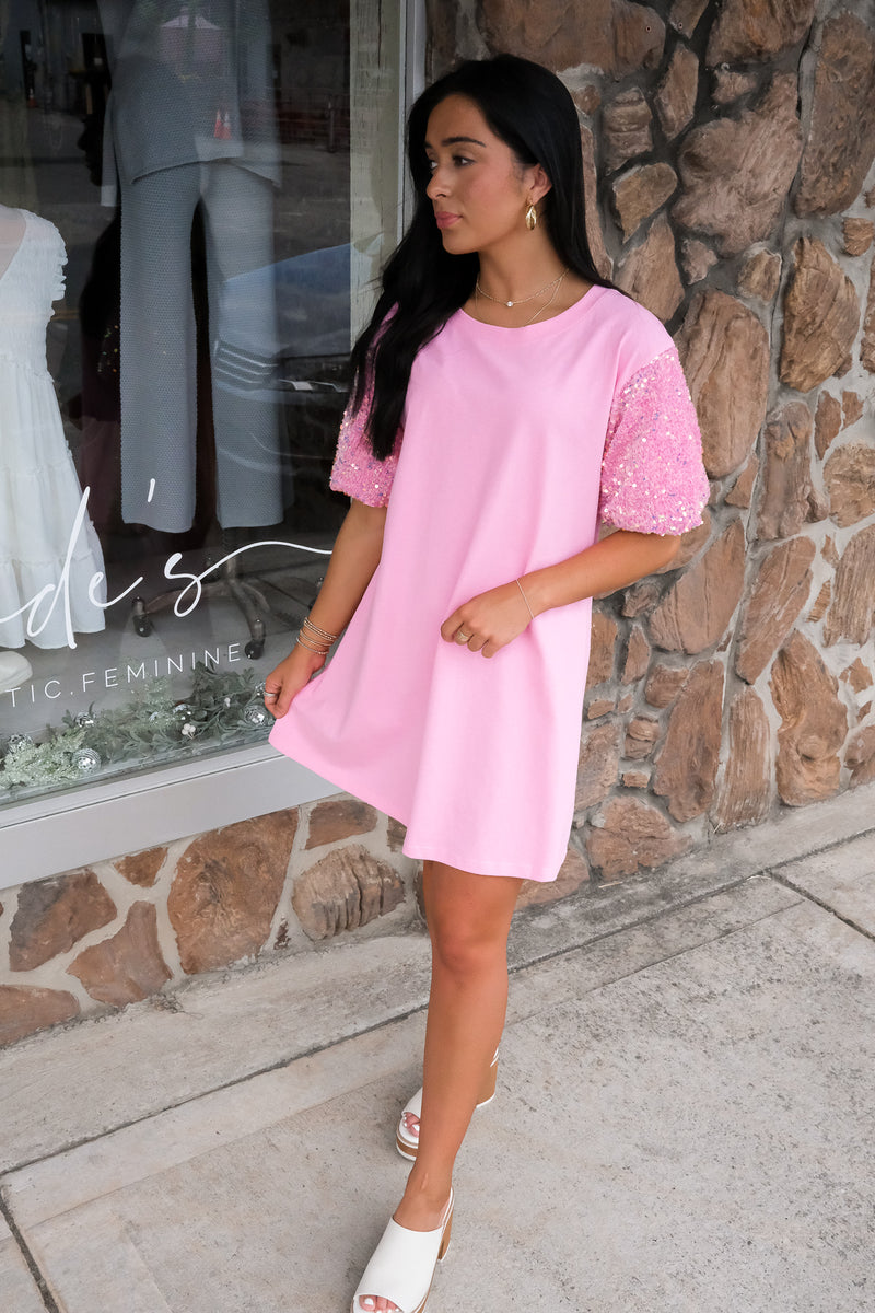 SEQUIN SHIRT DRESS | PINK