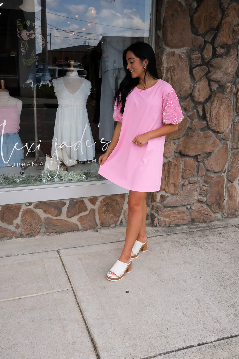 SEQUIN SHIRT DRESS | PINK