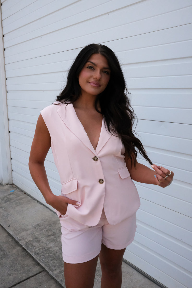 MATCHING VEST AND SHORT SET | BLUSH