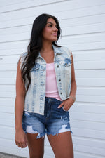 RHINESTONE DENIM VEST | LIGHT WASH