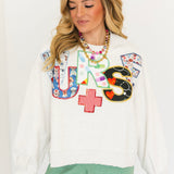 Grey 'Nurse' Multi Fabric Sweatshirt | Queen Of Sparkles