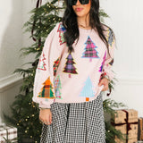 Light Pink Multi Plaid & Stripe Christmas Tree Sweatshirt | Queen Of Sparkles